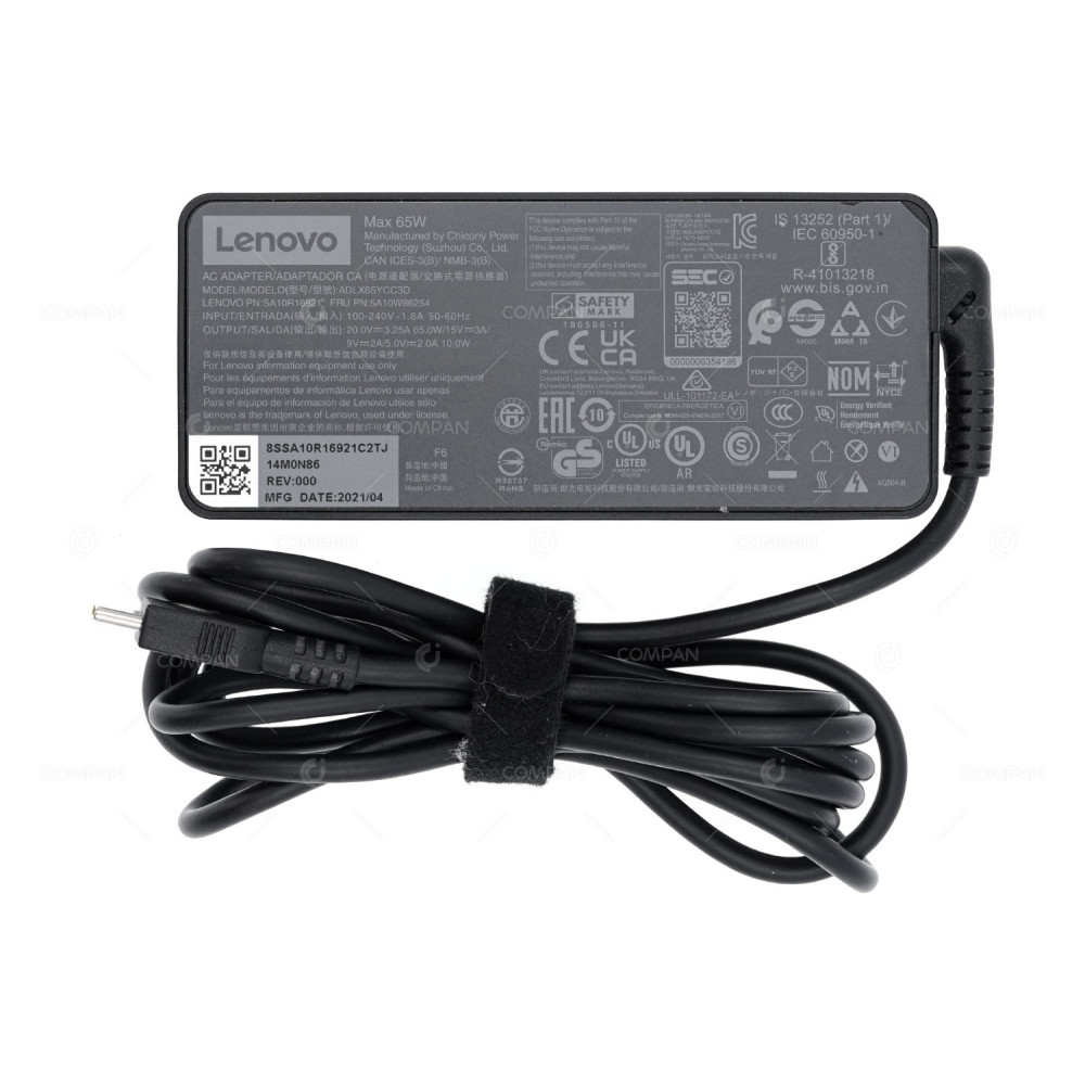 5A10W86254 LENOVO AC ADAPTER 65W 20V 3.25A USB-C FOR LAPTOPS SA10R16921, ADLX65YCC3D